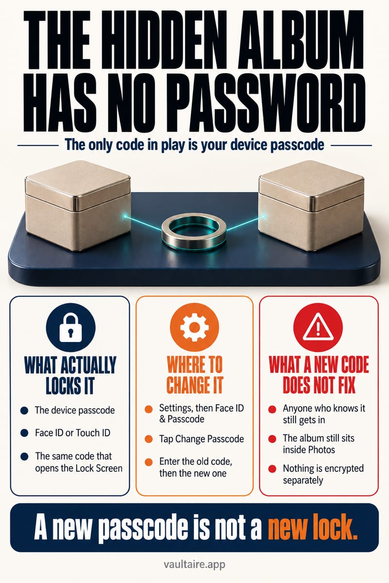 How to Change the Hidden Album Password on iPhone — illustrated Vaultaire guide card