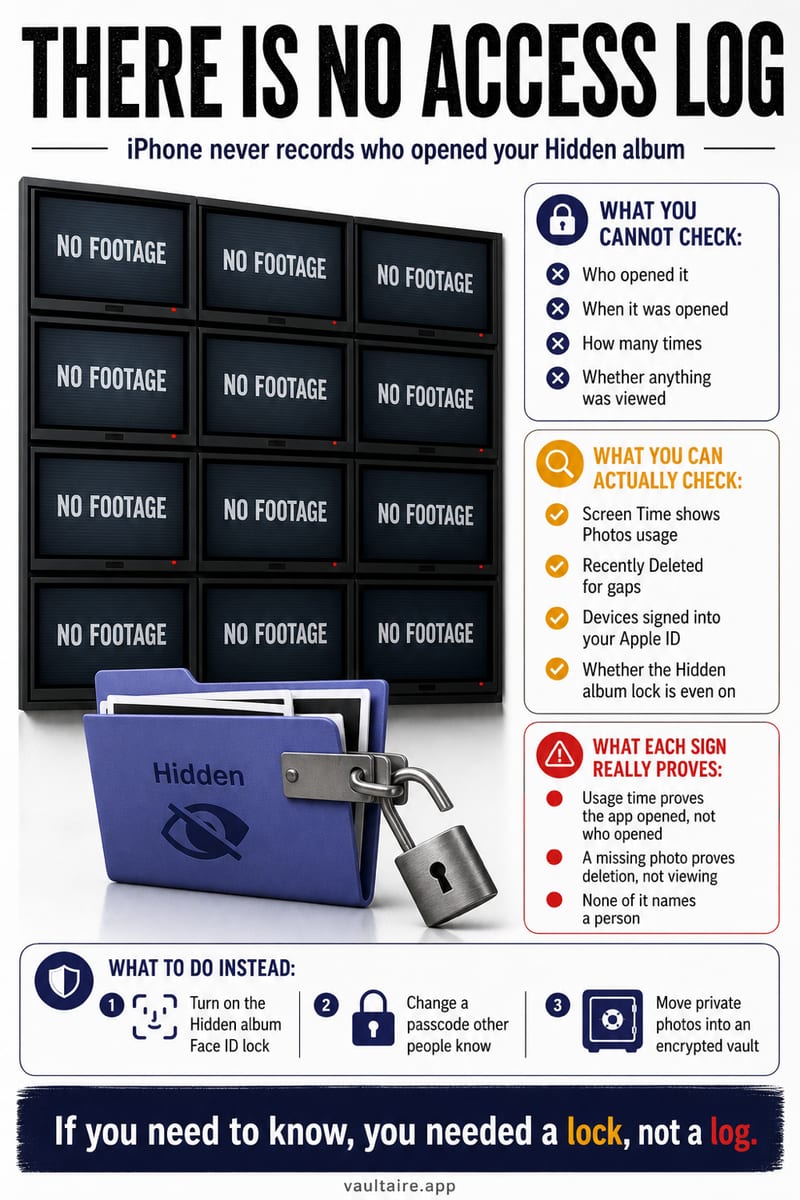 Did Someone Open My Hidden Album? How To Tell On iPhone — illustrated Vaultaire guide card