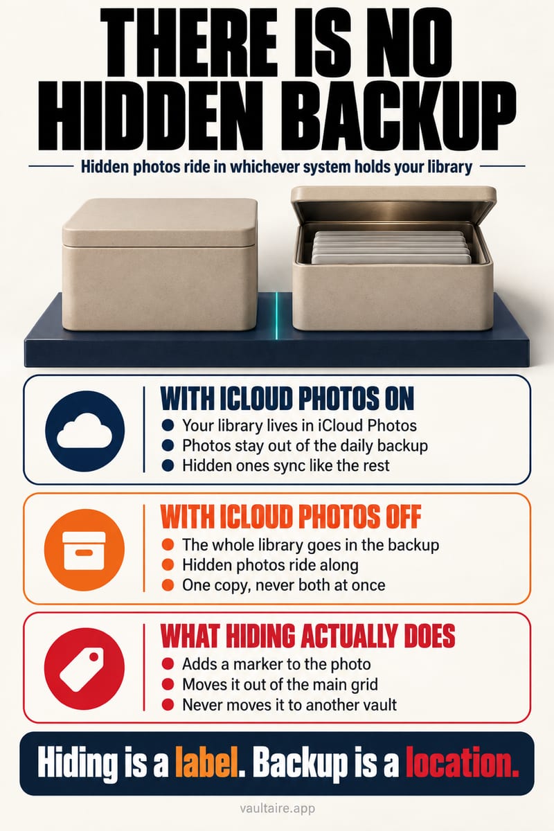 Is There a Hidden Backup on iPhone? Where Hidden Photos Go — illustrated Vaultaire guide card