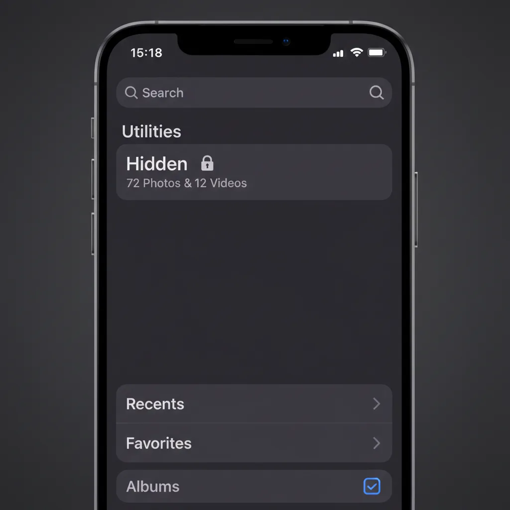 iPhone Photos Albums tab showing the Hidden album under Utilities