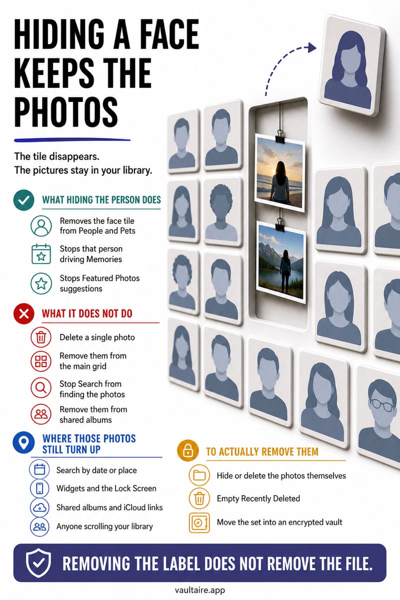 How to Hide Someone From the People Album on iPhone — illustrated Vaultaire guide card