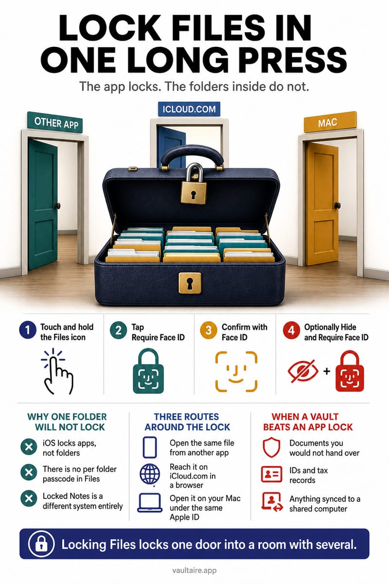 How to Lock the Files App on iPhone — illustrated Vaultaire guide card