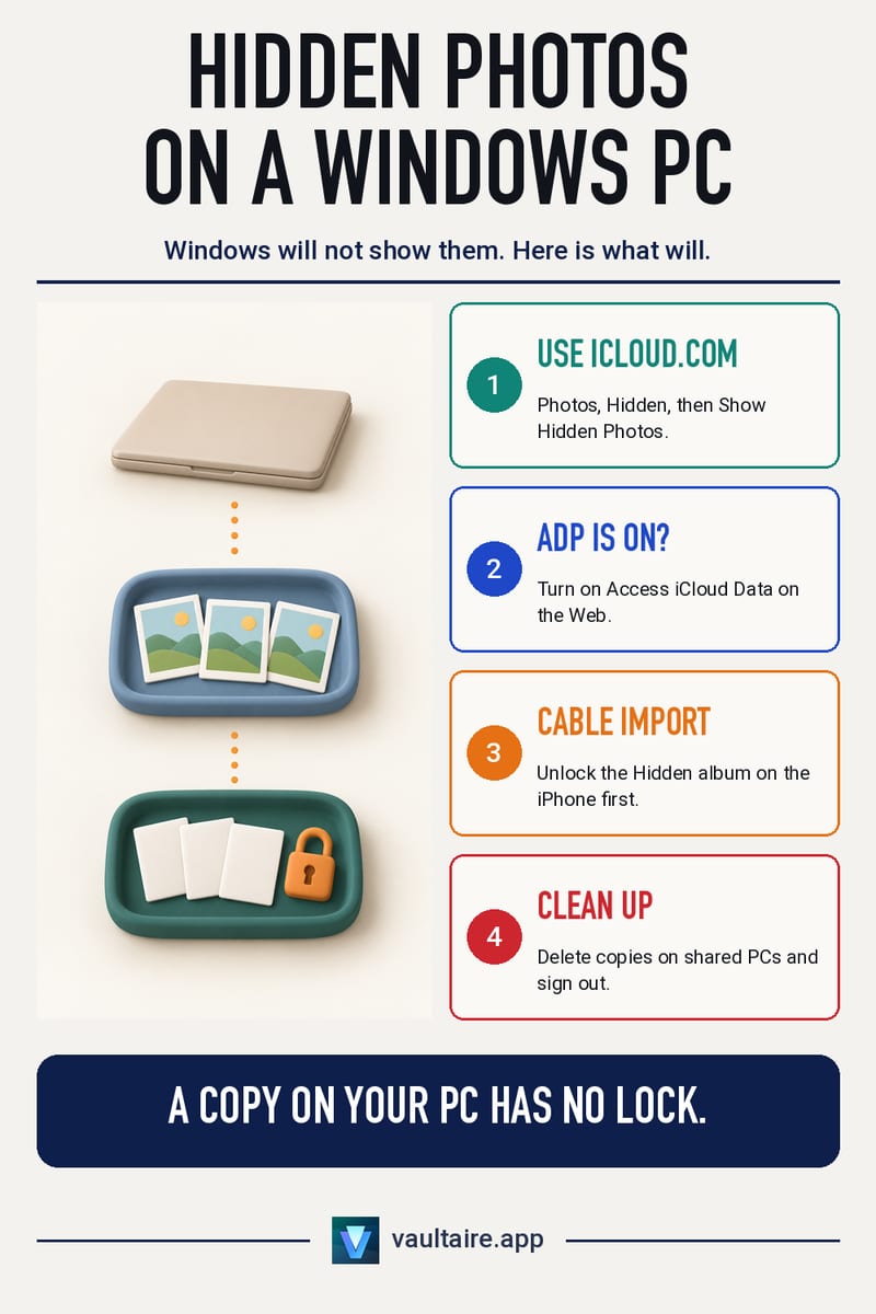 How to View the iPhone Hidden Album on a Windows PC — illustrated Vaultaire guide card